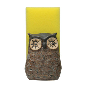 Owl Stoneware Sponge Holder, Brown + Black